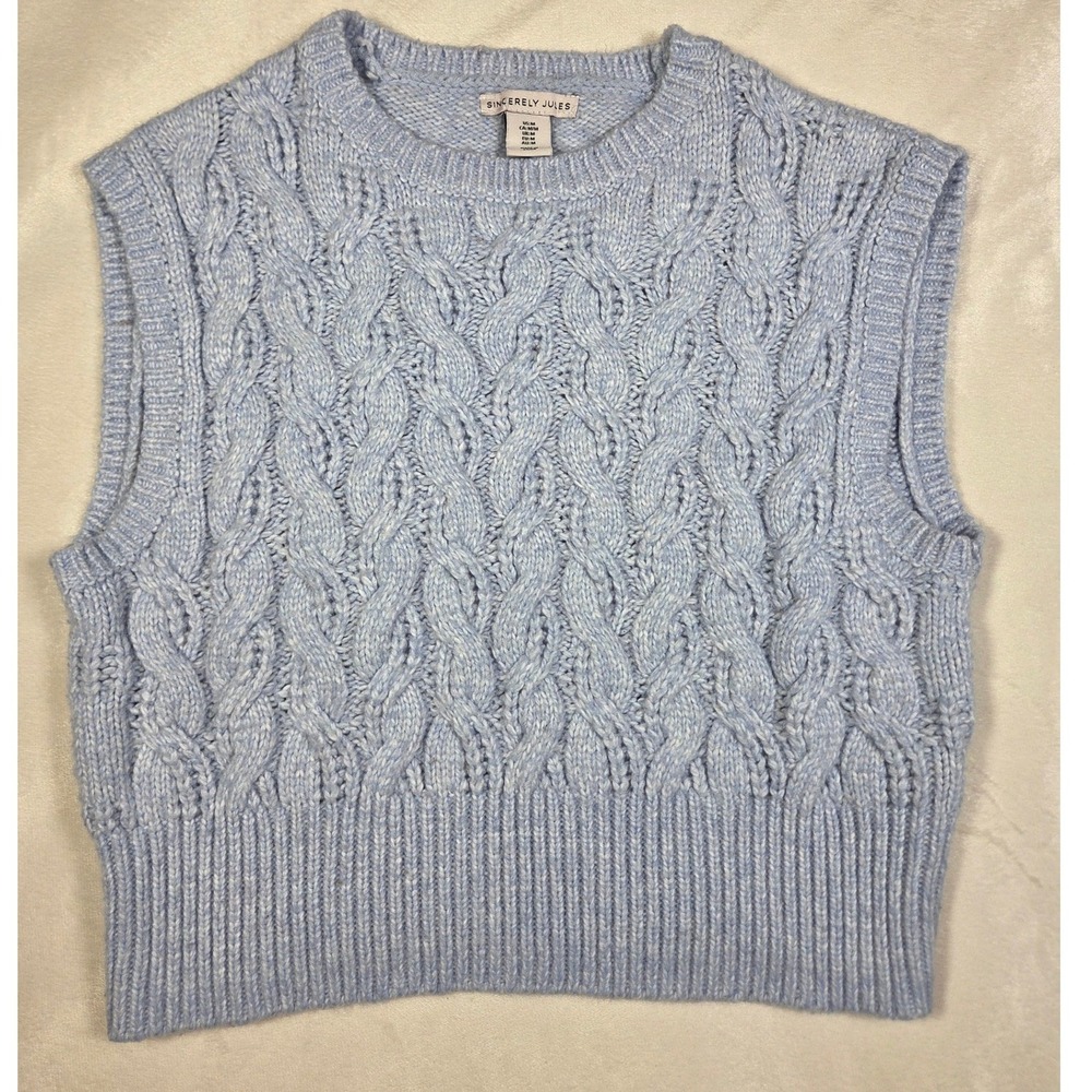 Sincerely Jules Powder Blue Cable Knit Sweater Vest Medium Soft Girl Crewneck